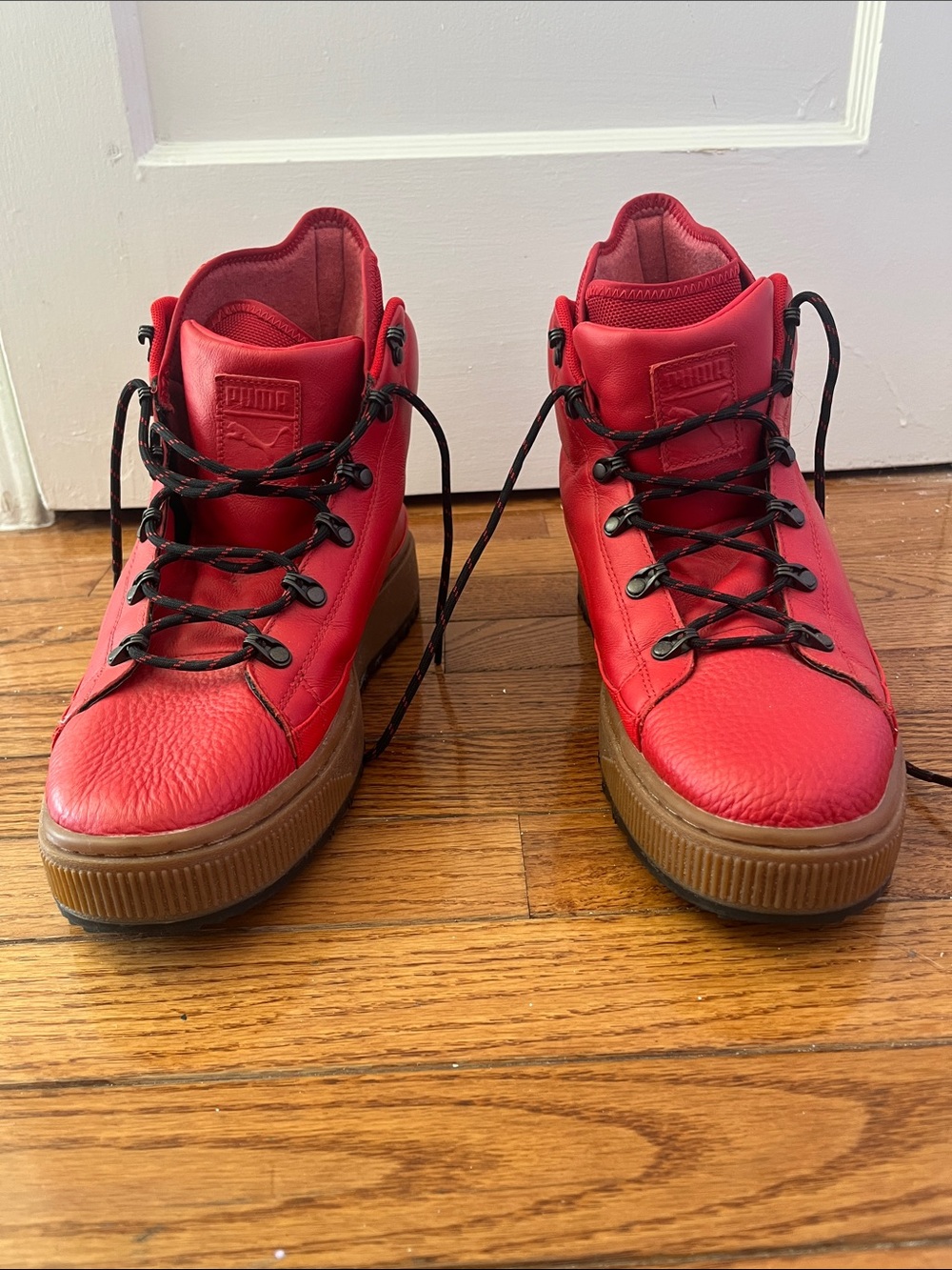Puma Kids Red High-Top Sneakers with Gum Sole
